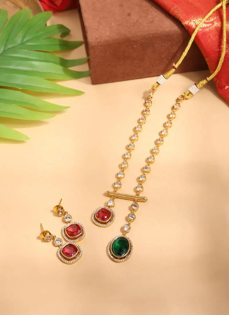 Asymmetric american diamond necklace set with earrings