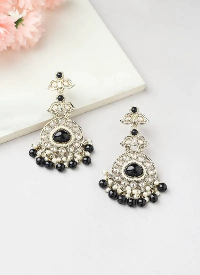 American diamond earrings with black stone accents