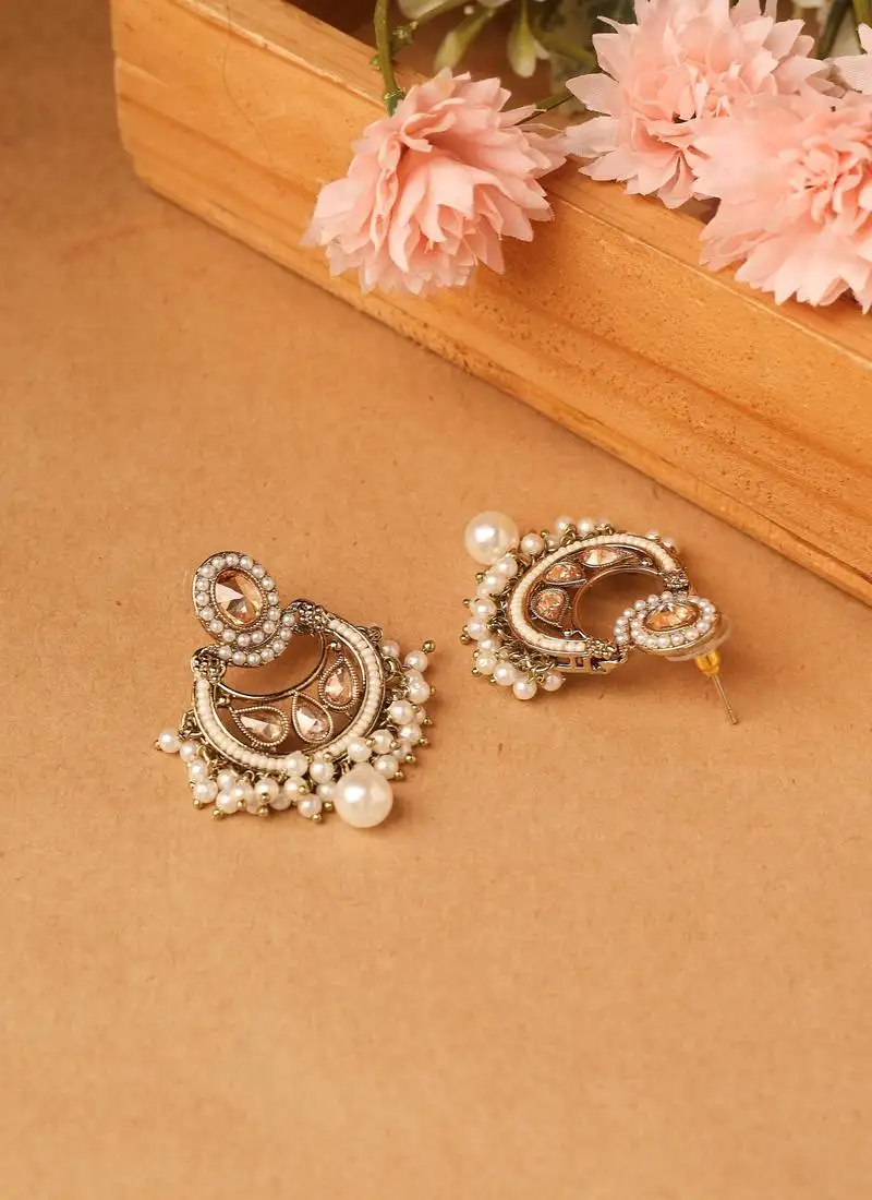 American diamond chandbali earrings with yellow accent