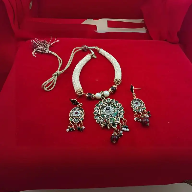 Adjustable size brass multi meenakari pendants set