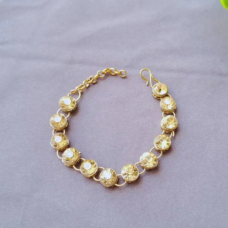 Adjustable size brass golden stone stud bracelet