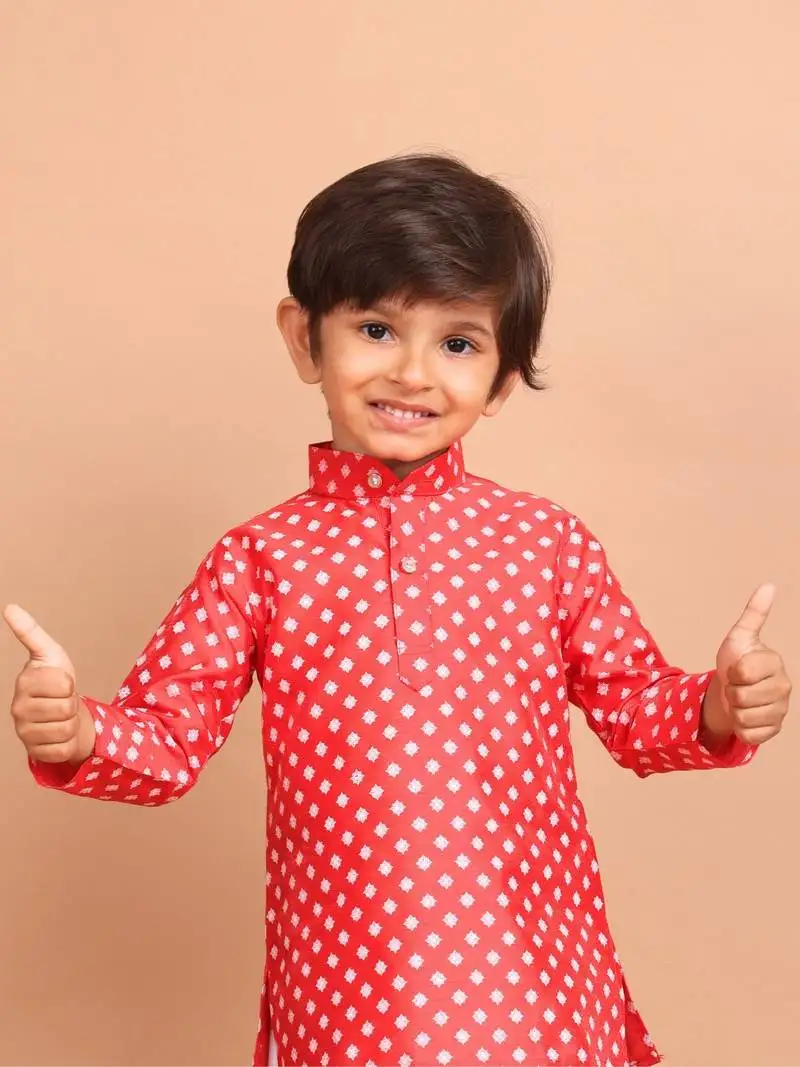 Boys silk printed kurta top - jashn collection red