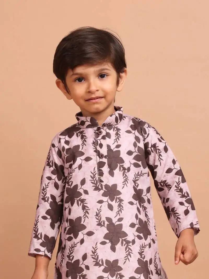 Coral peach benaras cotton indi print kurta suit-arsh collection