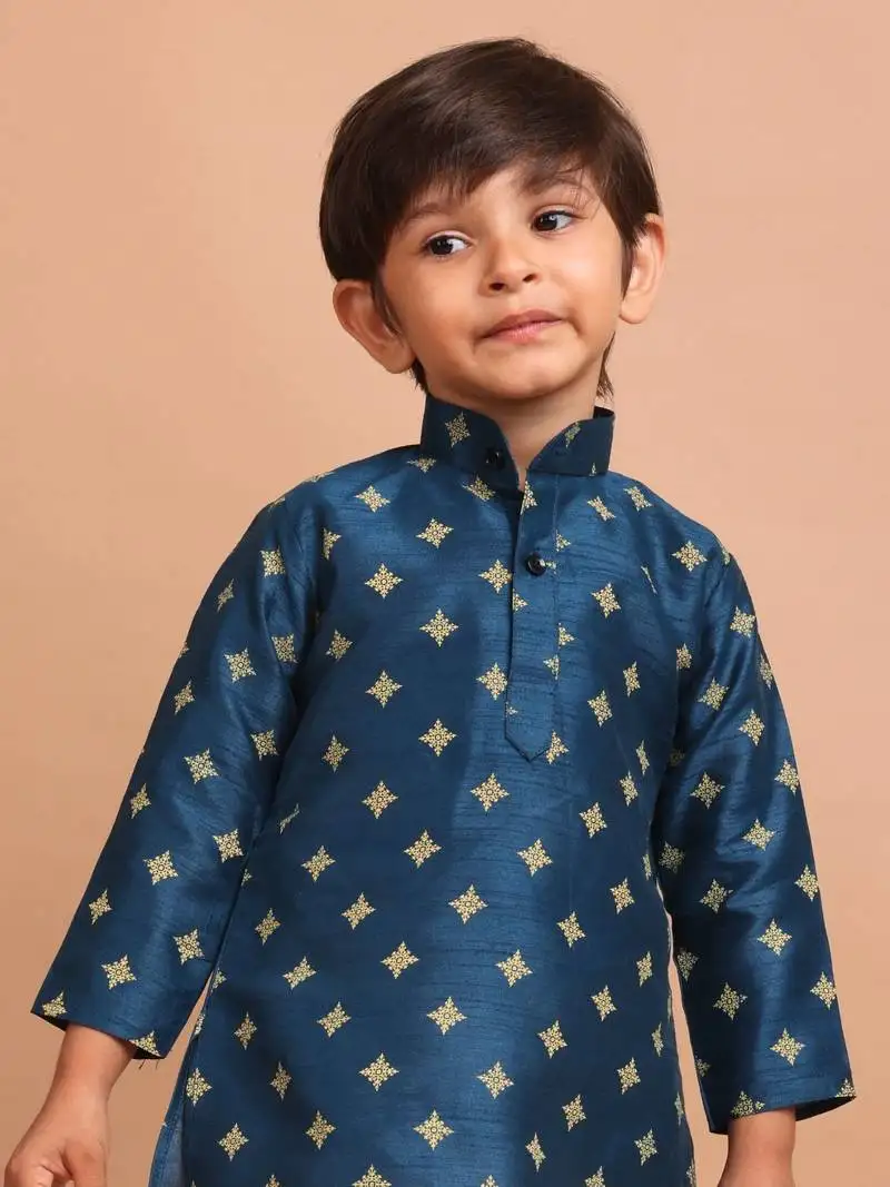 Boys silk printed kurta top - jashn collection dark blue