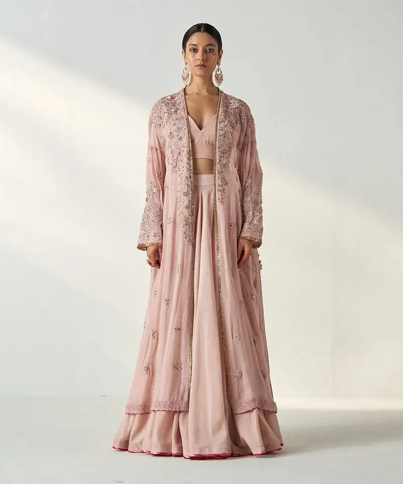 Zoya blush pink cape lehenga set