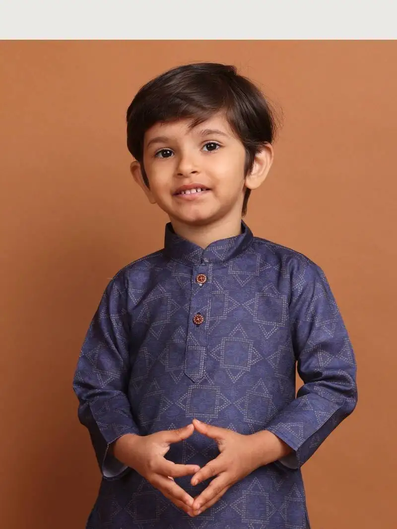 Azure blue benaras silk printed kurta dhoti suit-samar collection