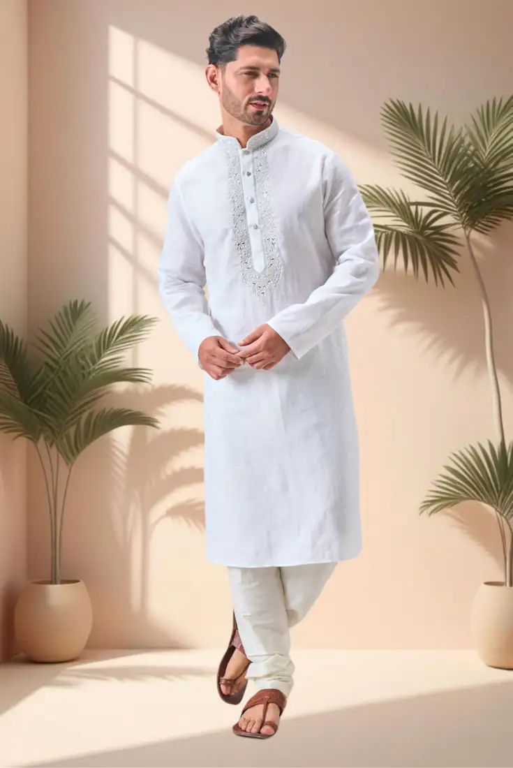 Brown embroidered silk cotton salwar with dupatta unstitched