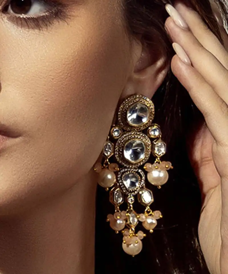 Baroque pearl & polki earring