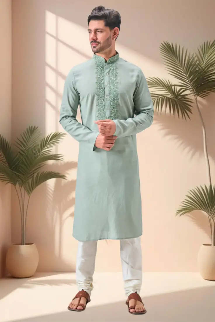 Navy-blue embroidered silk cotton salwar with dupatta unstitched