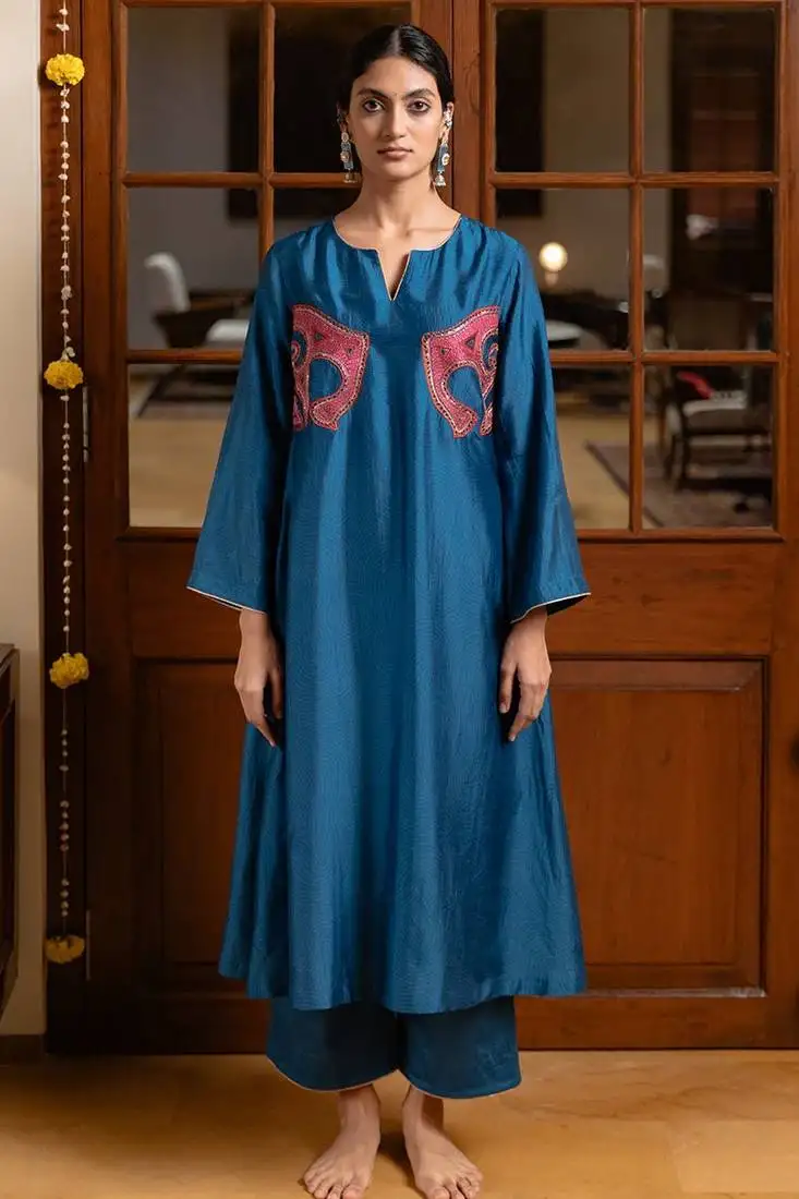 Blue raw silk co-ord set