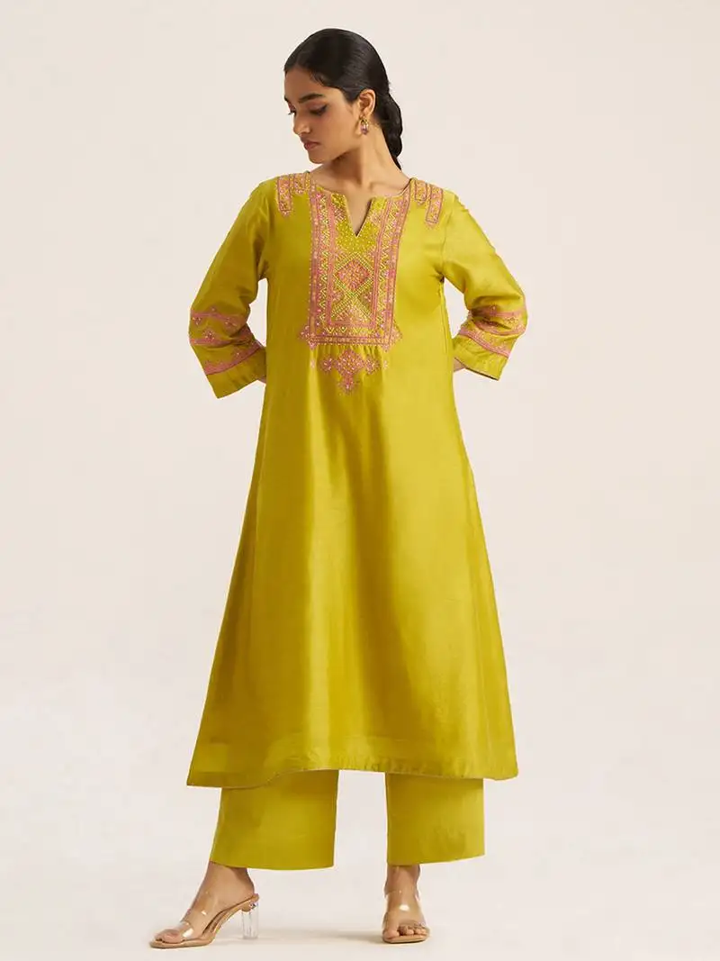 Cress green chanderi banjara embroidery co-ord set