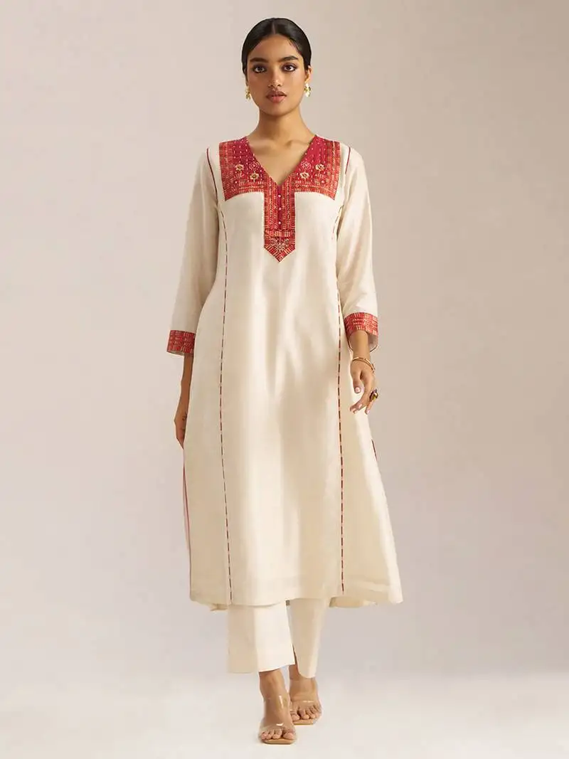 Ivory and maroon chanderi banjara embroidery co-ord set