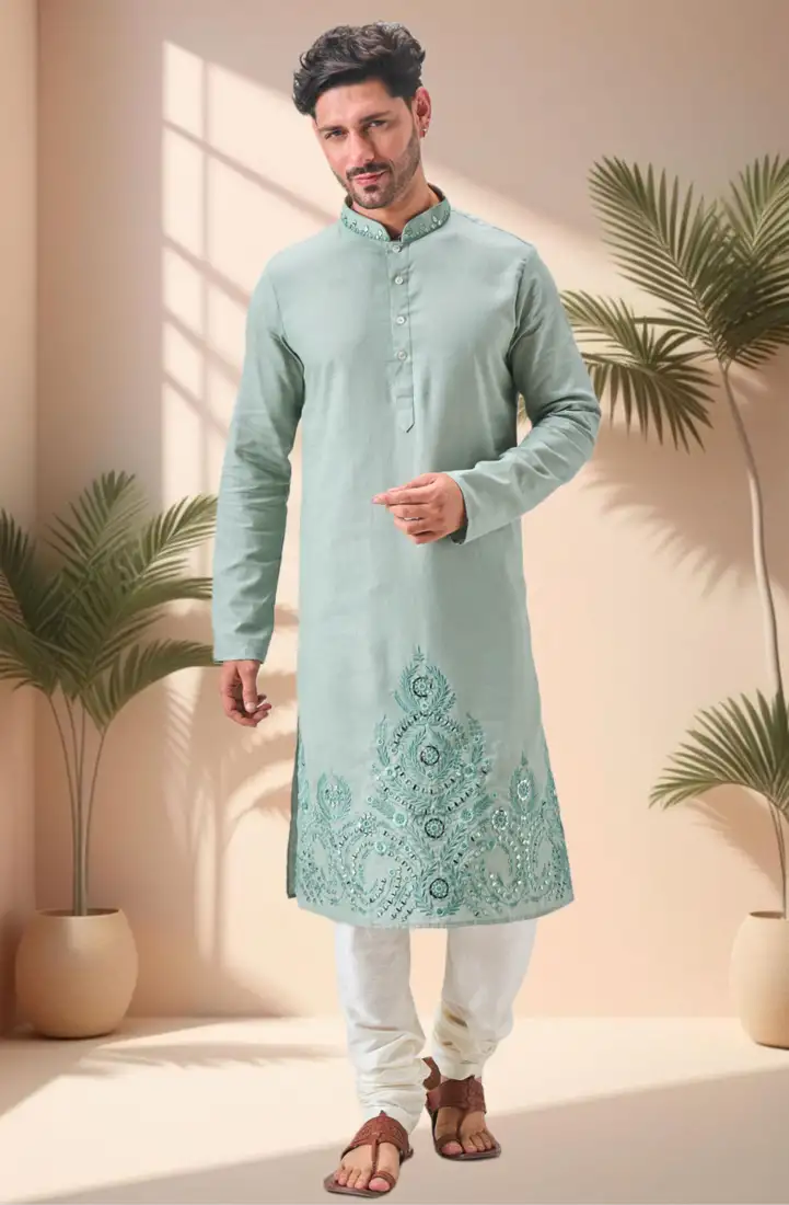 Light-red embroidered cotton salwar with dupatta unstitched