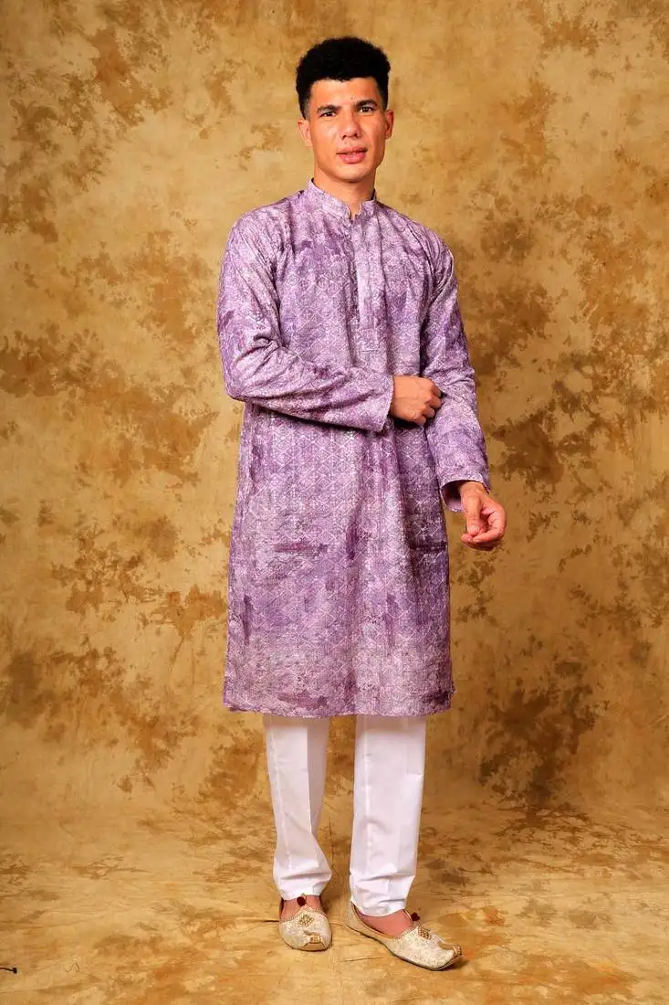 Zari work purple kurta with trouser pajama