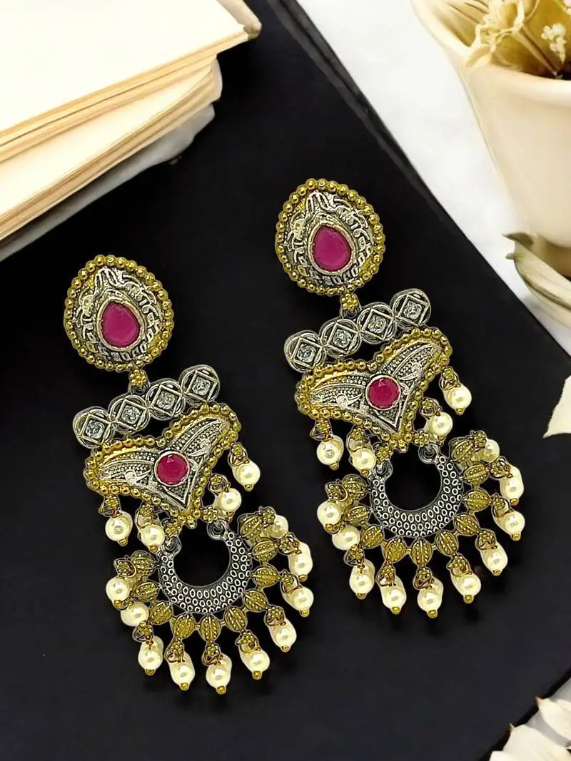 Gold & silver-plated chandbalis earrings