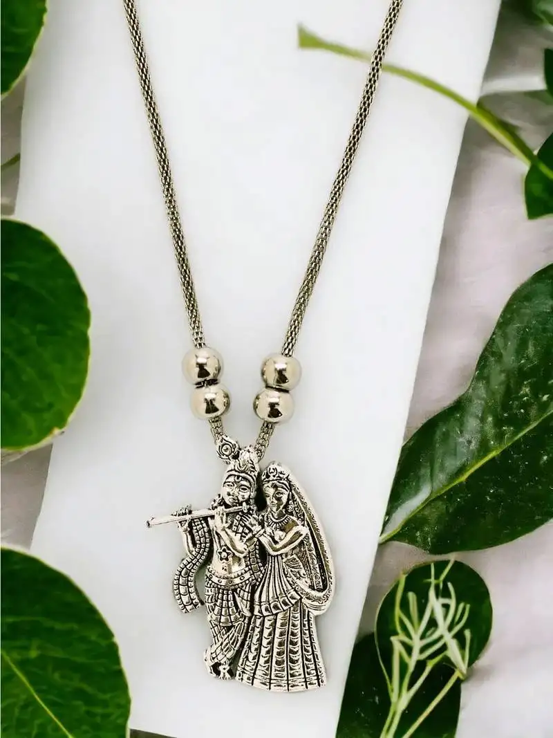 9blings silver plated radha krishna pendant necklace