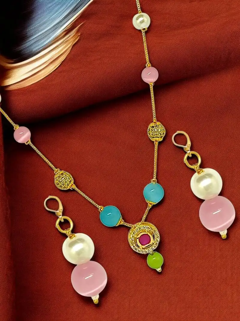 Gold plated dainty beads necklace set