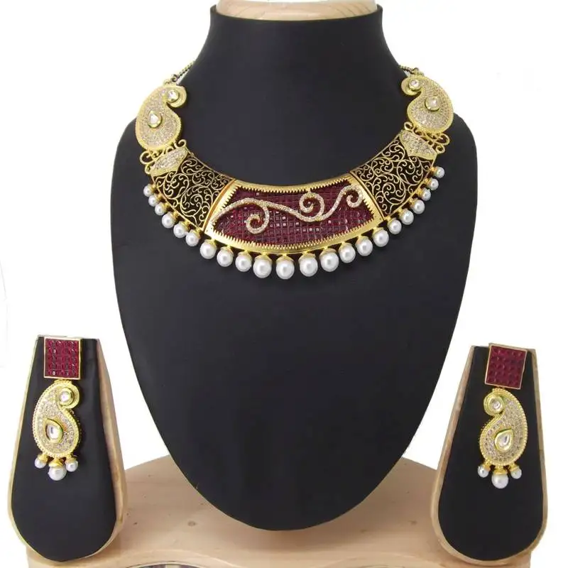 Gold plated cubic zirconia necklace setsred necklace set