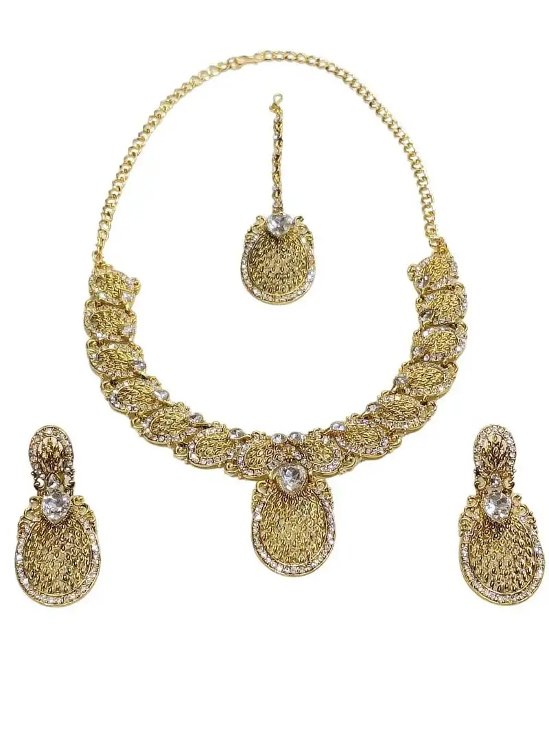 Gold plated cubic zircon necklace set gold jewellery set