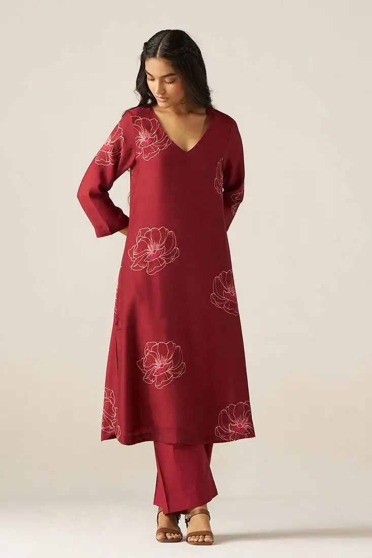 Tibetan red flower print co-ord set