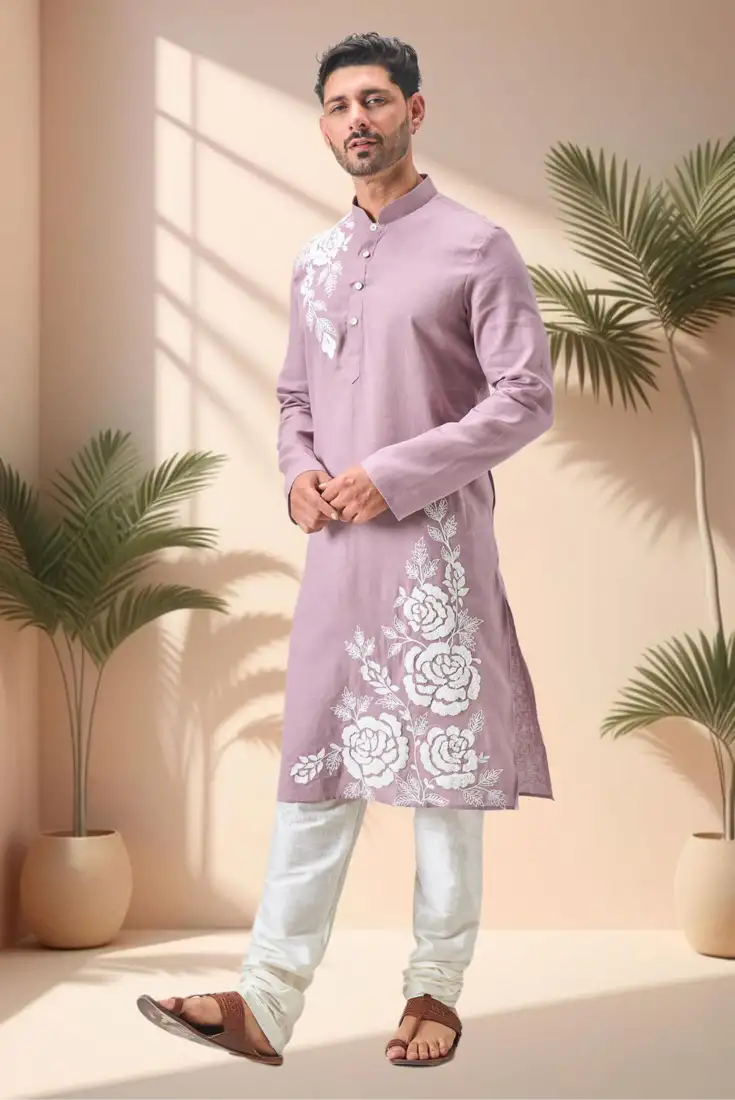 Pink embroidered art silk kids-frocks