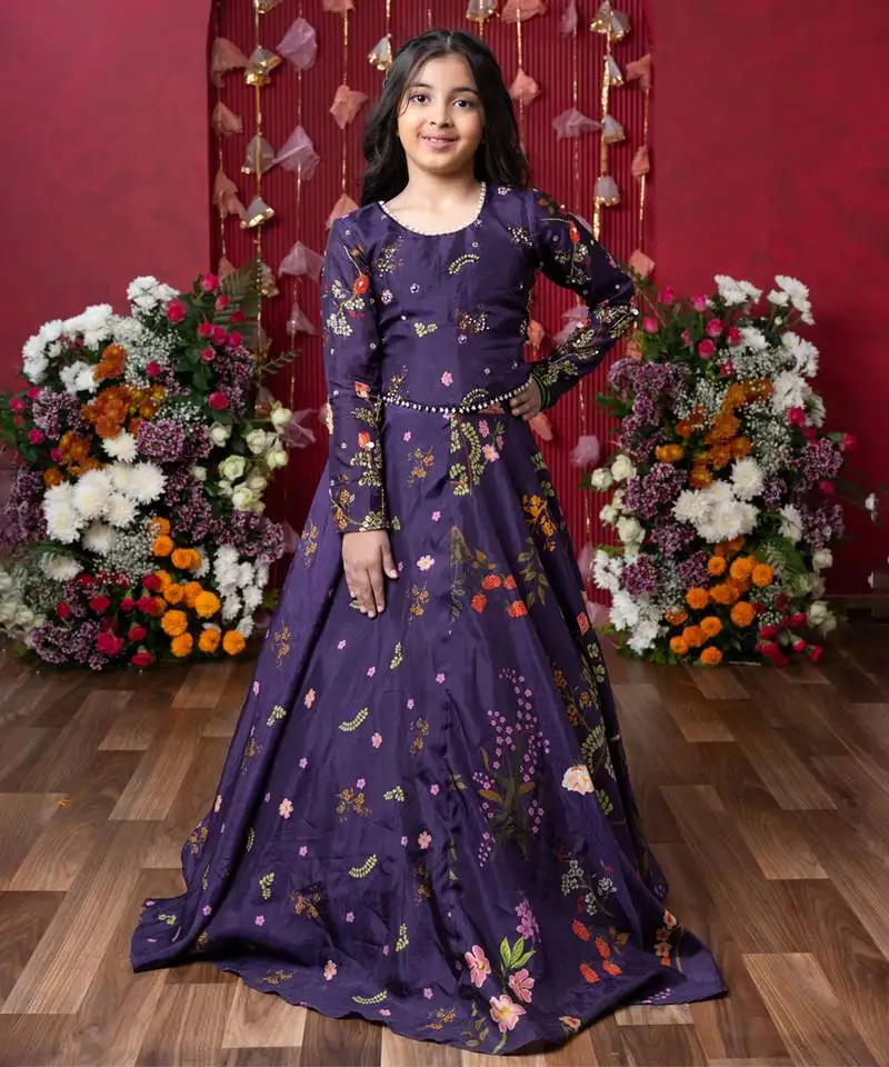 A stunning floral-printed peplum top with a matching lehenga for a regal yet trendy look!