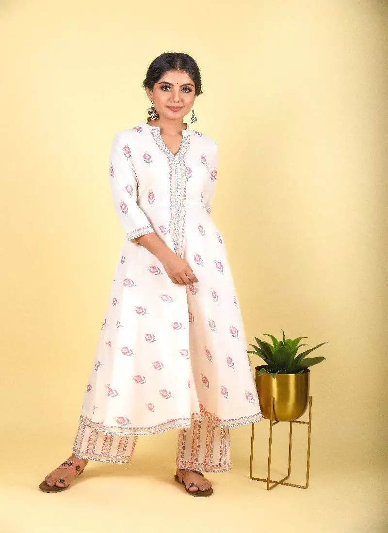 2-piece lily white kurta pant sets