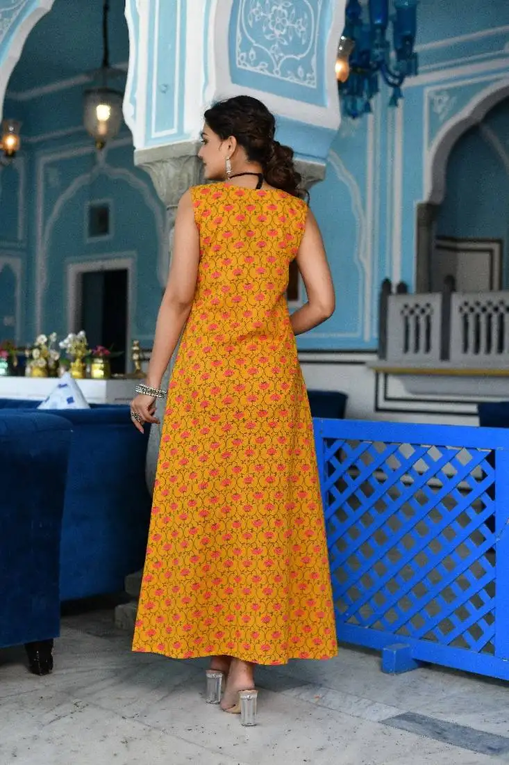 Mustard a-line ethnic dress
