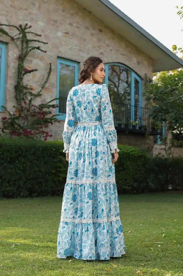 Aqua cotton printed dress