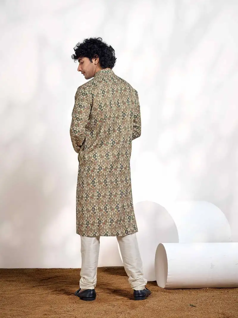 Vardha men's cotton shibori dyed stitched kurta, shibori dyed ethnic kurtas for men, mandarin collar long kurta's