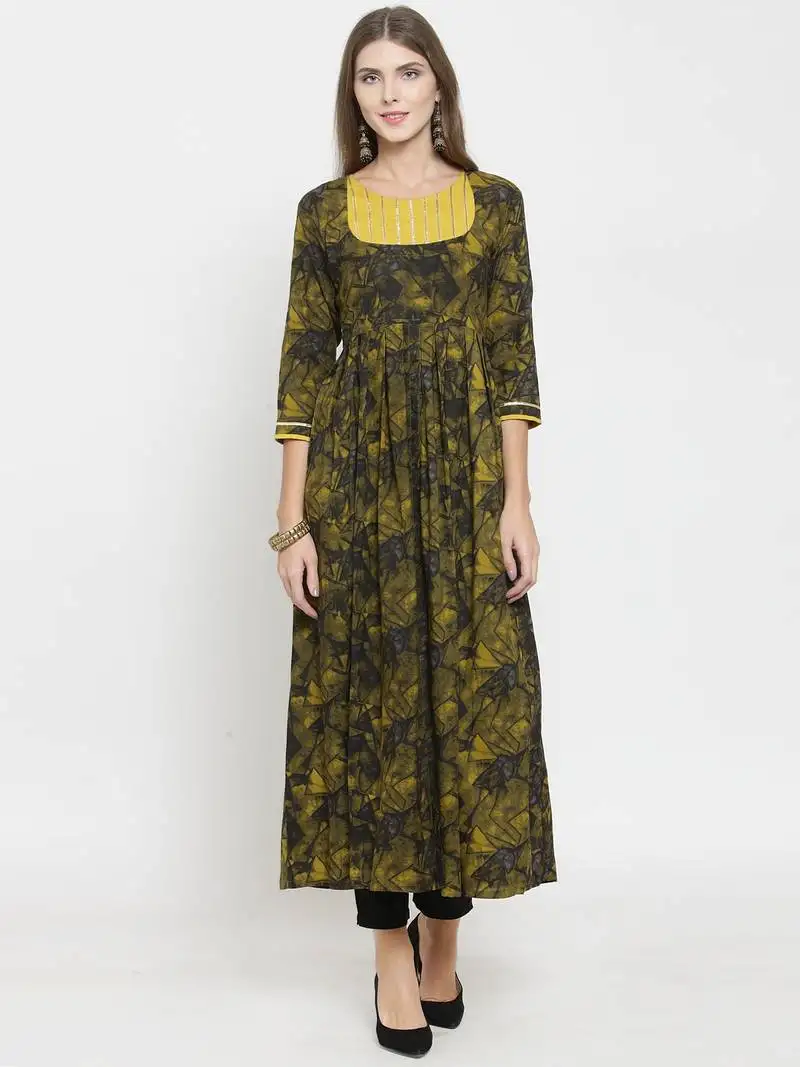 Indibelle mustard woven rayon kurti with trouser