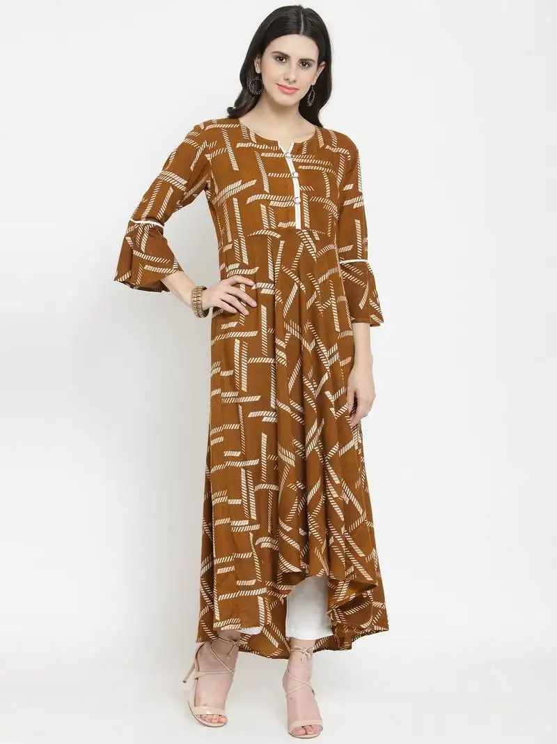 Indibelle brown woven rayon kurti with trouser