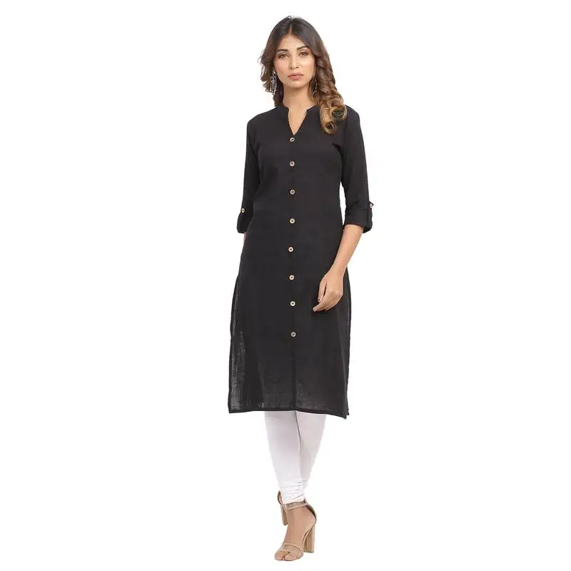 Black plain cotton cotton-kurtis