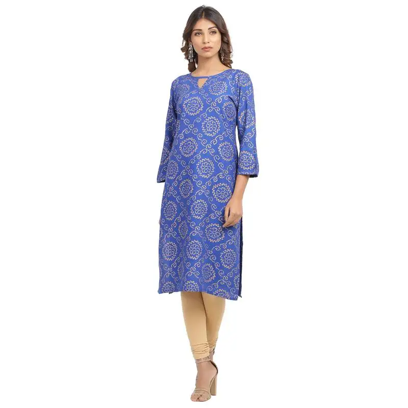 Blue printed cotton cotton-kurtis