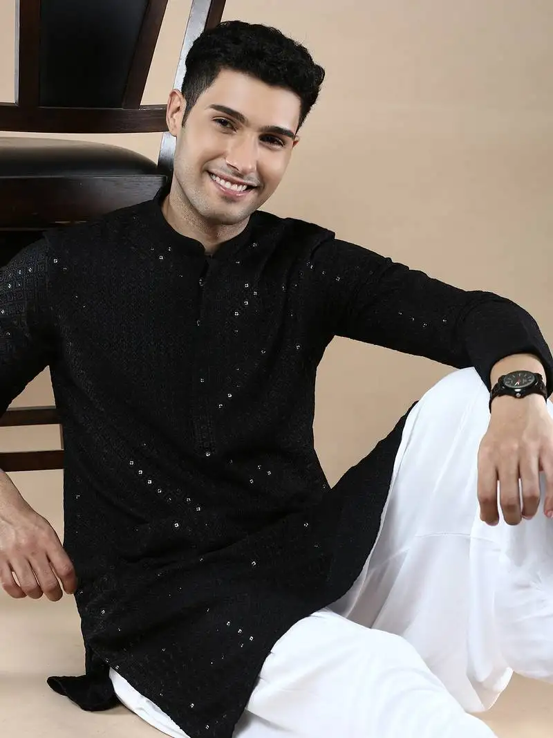 Sanwara's stylish ethnic chikankari with sequins kurta for men