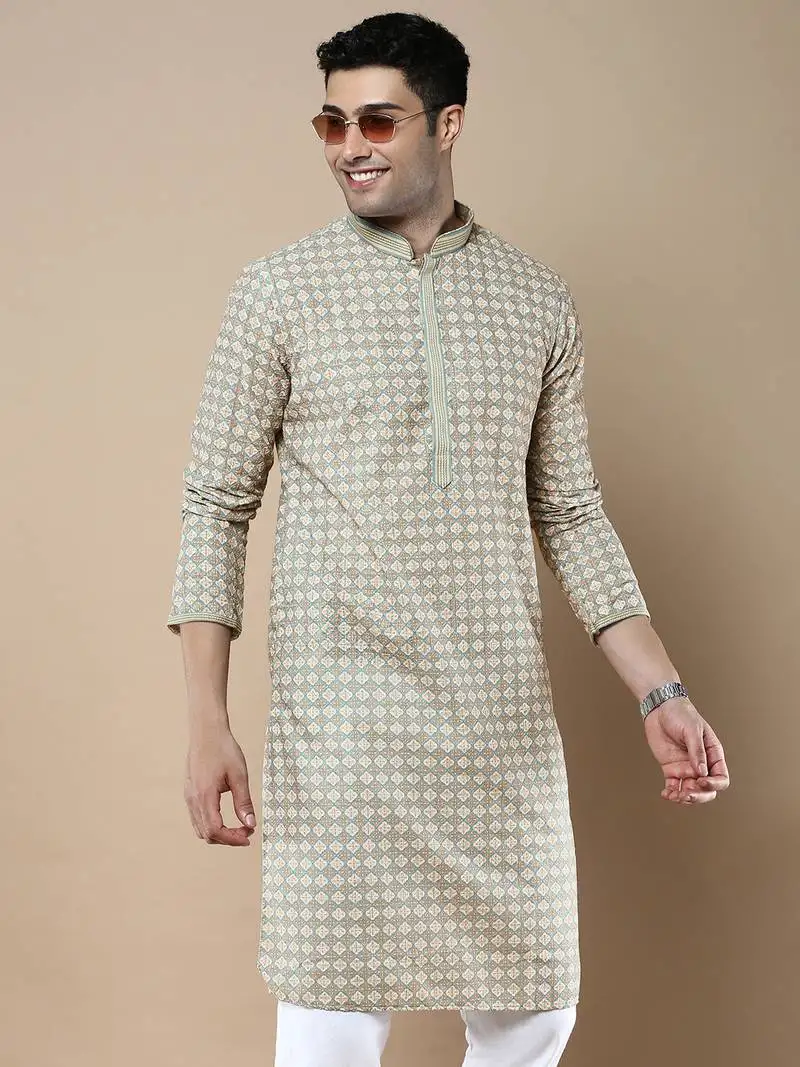 Sanwara's stylish ethnic chikankari & printed kurta for men