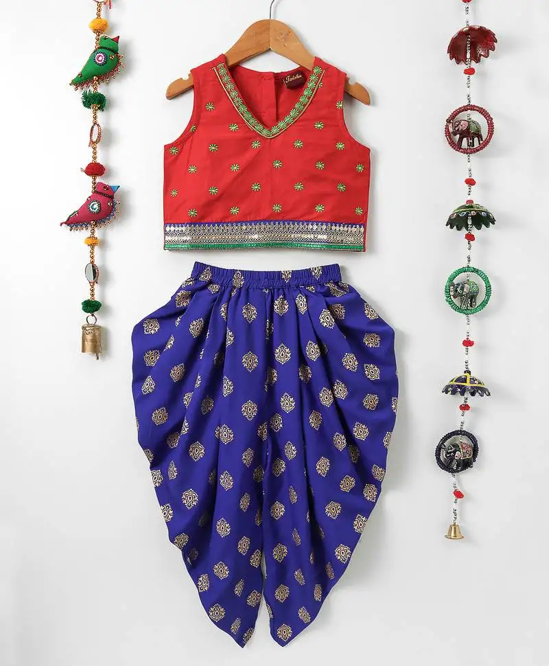 Red printed polyester kids-tops