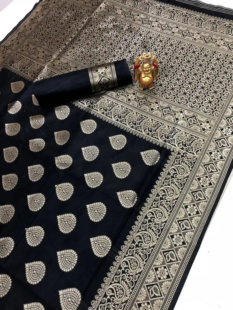 Black jacquard cotton printed saree with blouse