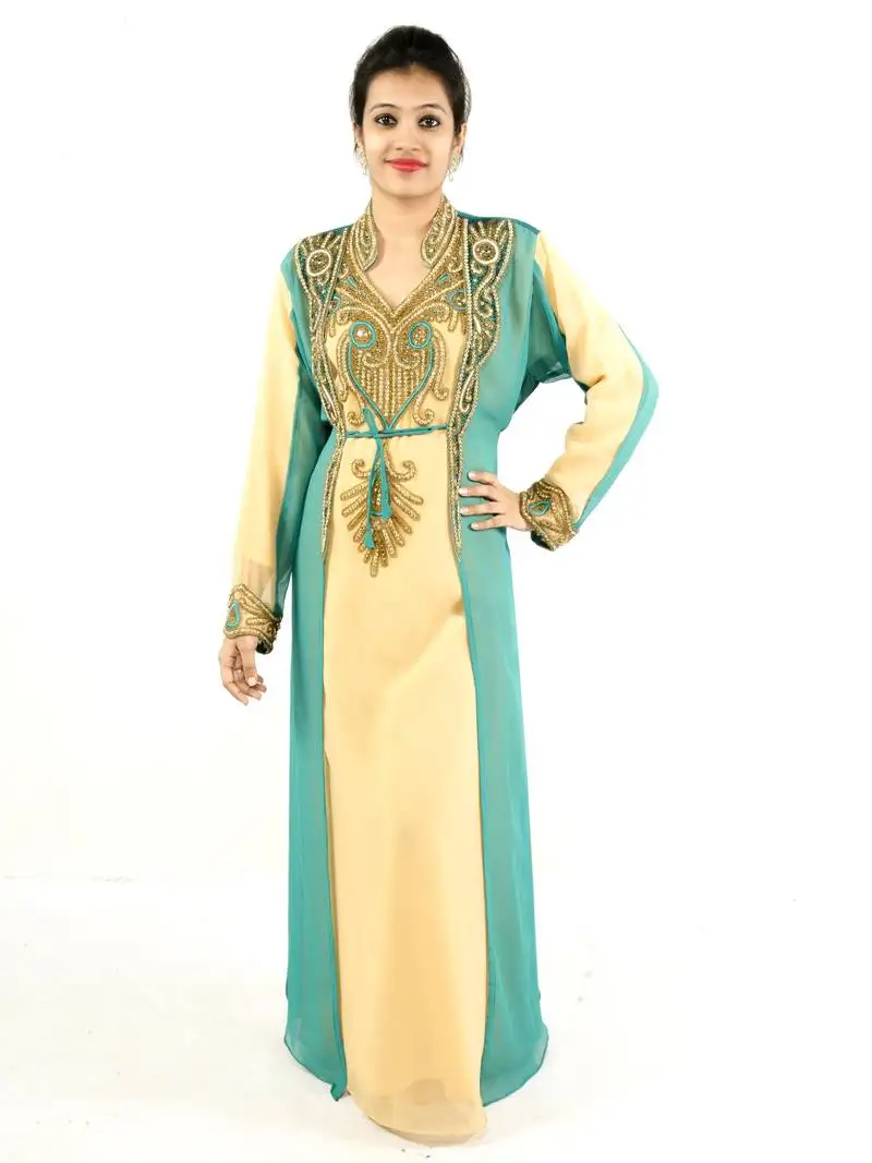 Beige embroidered georgette islamic kaftan