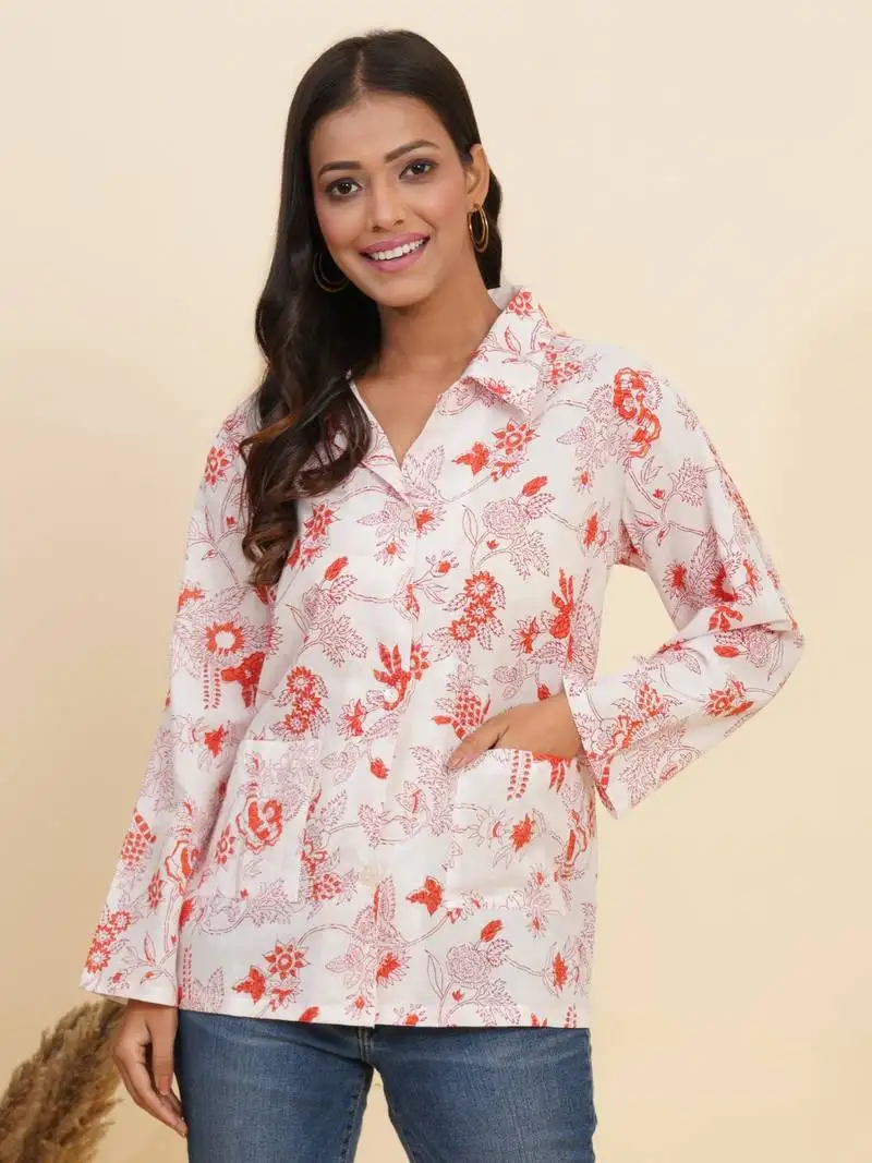 Yash gallery women's floral printed summer coat(white)