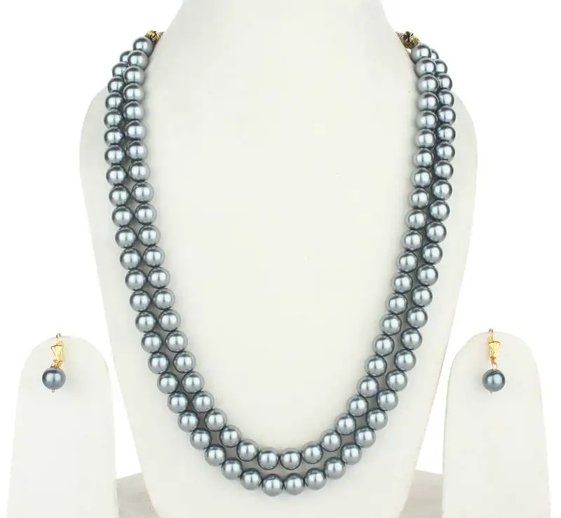 2 layered grey pearl necklace sets