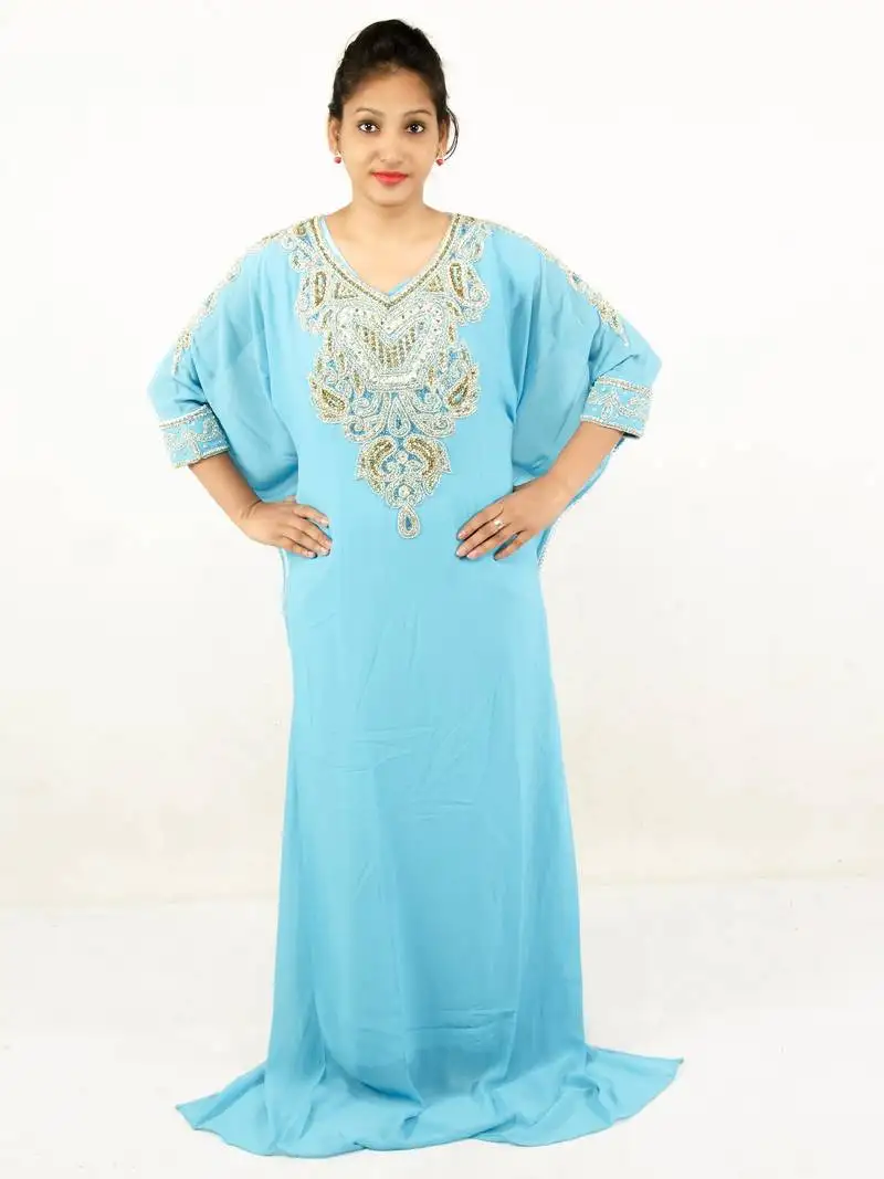 Aqua blue embroidered georgette islamic kaftans