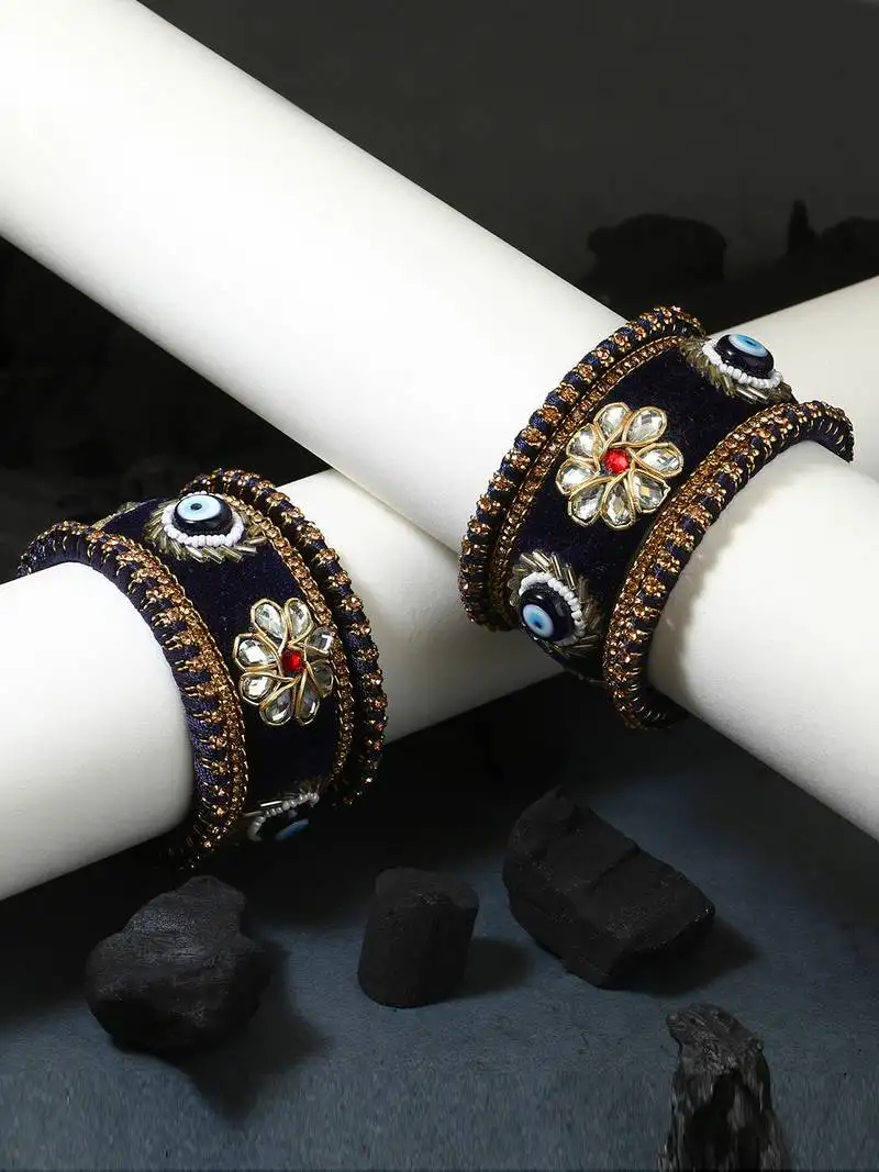 Blue kundan silk thread chuda bangle set
