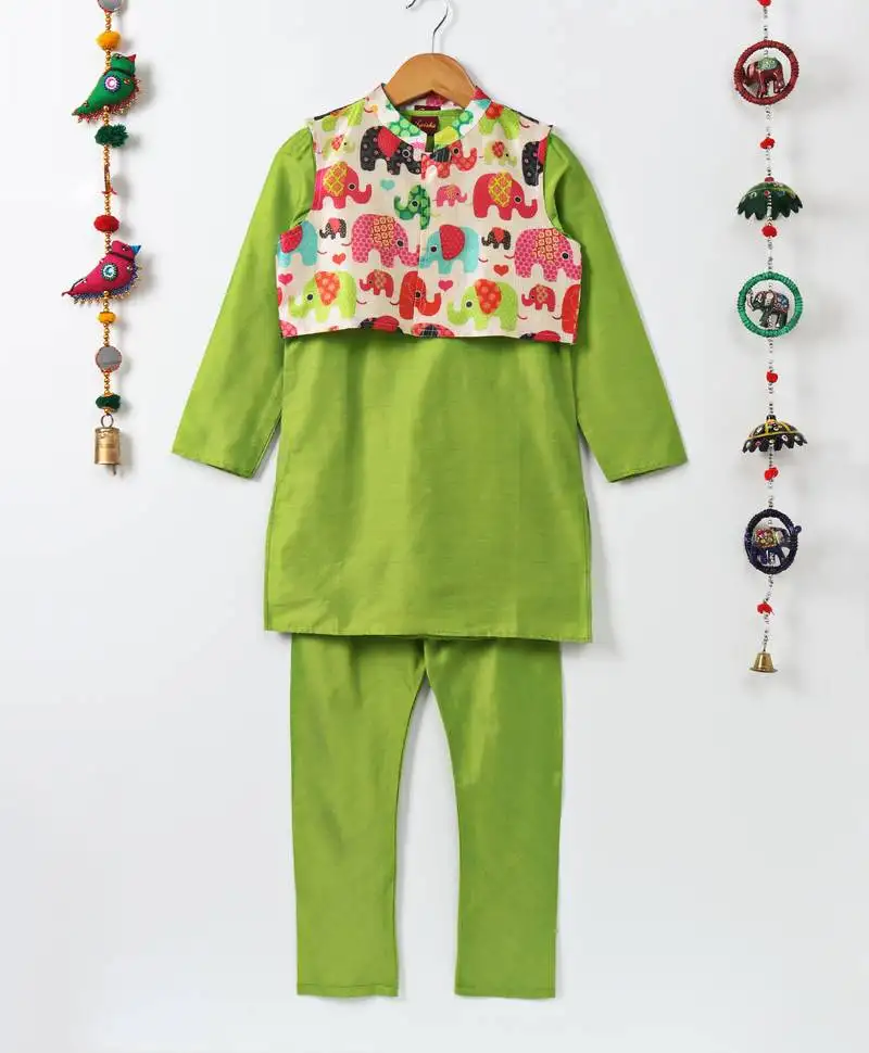 Green stylish boys kurta pyjama set