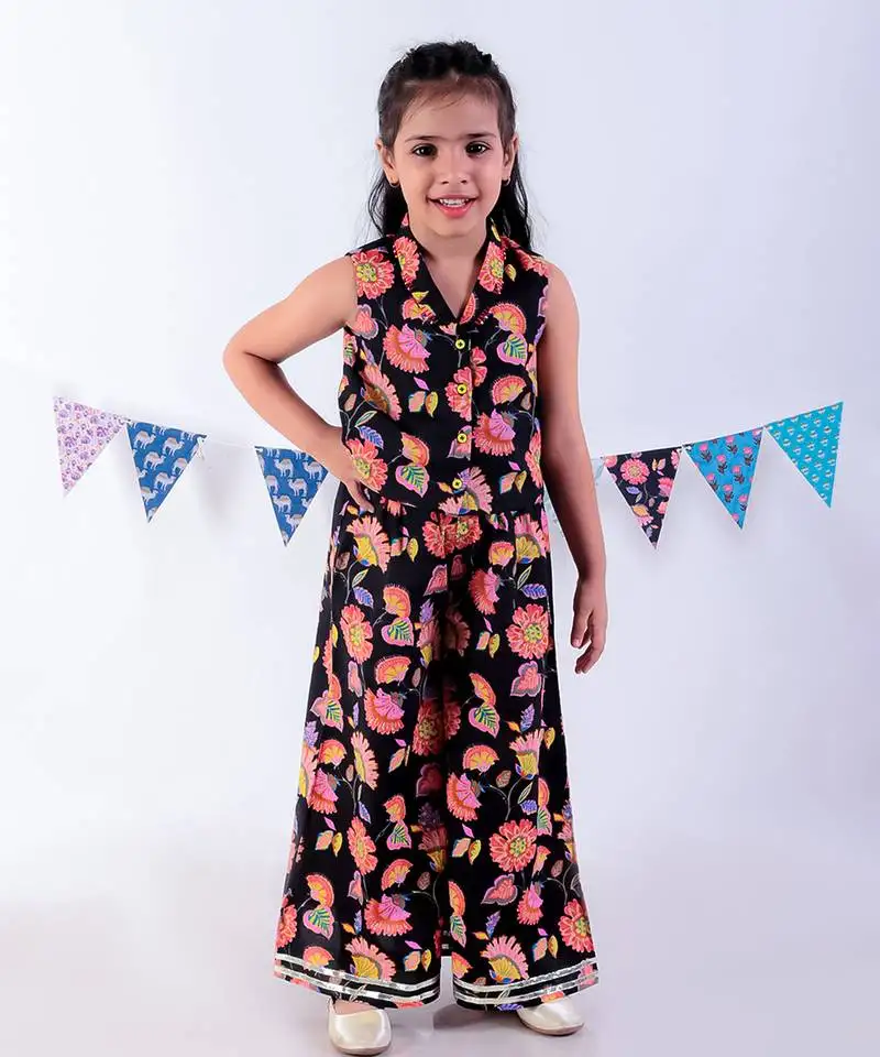 Black cotton top with pant co-ordinate ethnic set