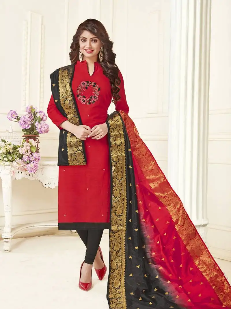 Red banarasi cotton salwar unstitched