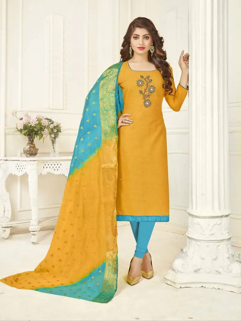 Yellow banarasi cotton salwar unstitched
