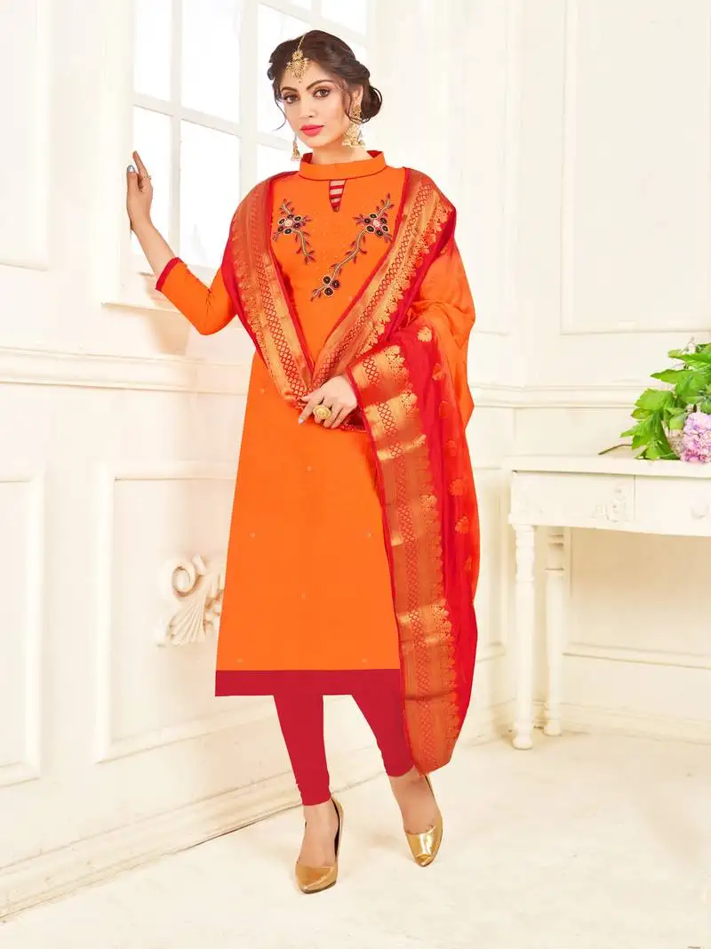 Orange banarasi cotton salwar unstitched