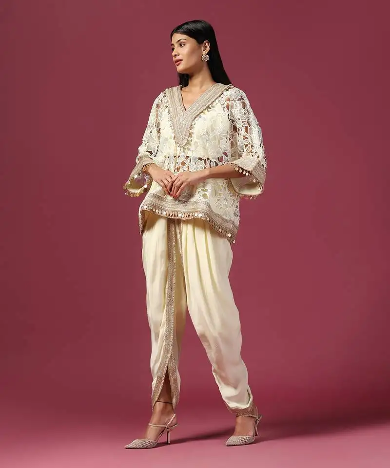 Aqua blue organza emroidery kaftan set