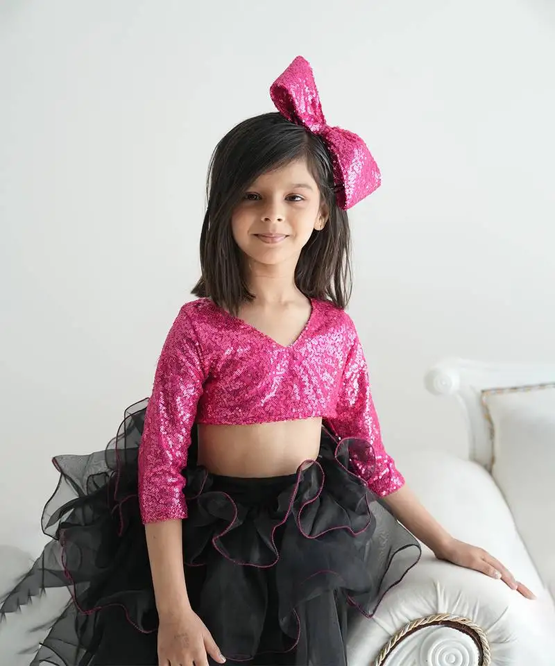 Pink and black coloured birthday dress for girls